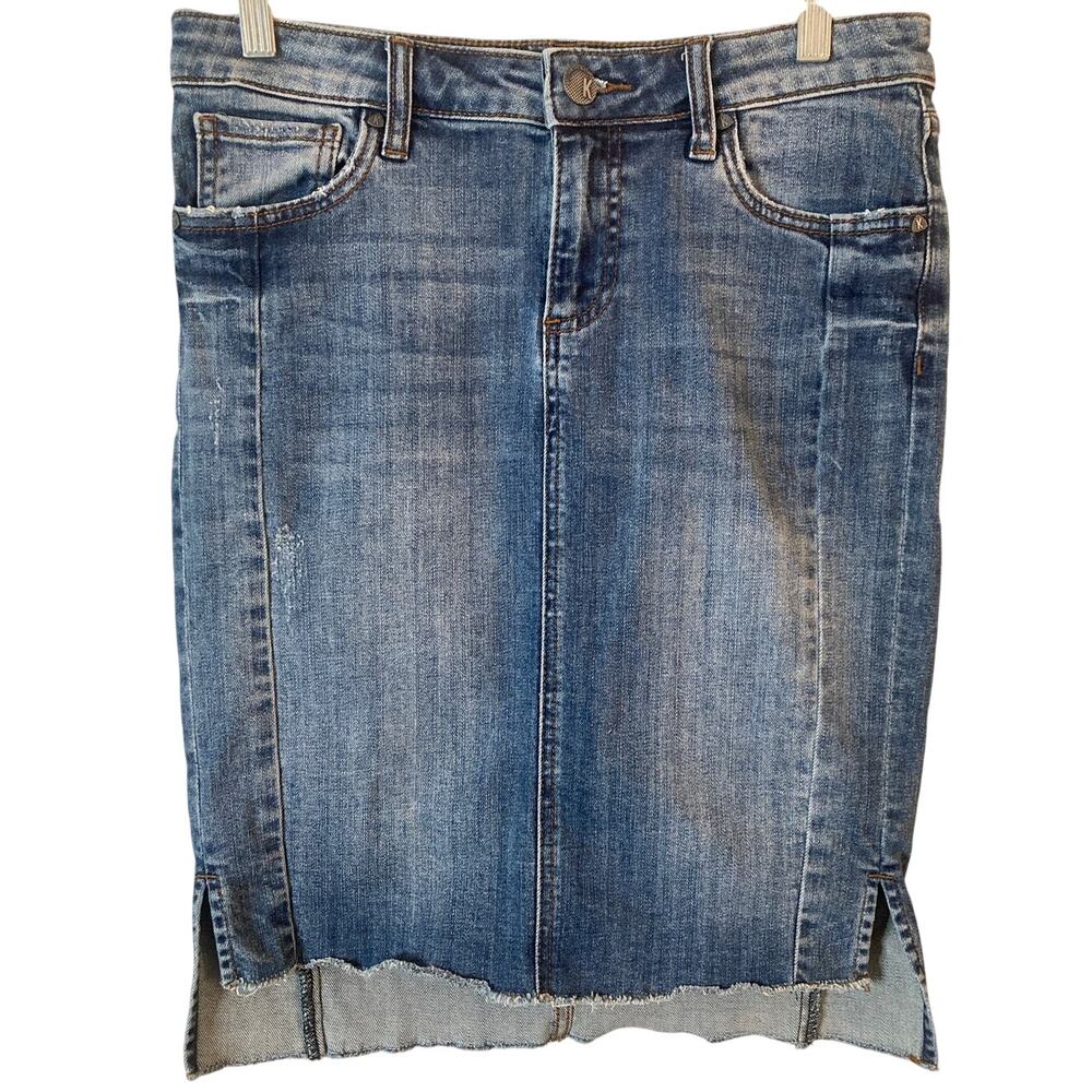 KUT From The Kloth Denim Skirt Womens 6 Blue Raw Hem Stretch Jean Mini